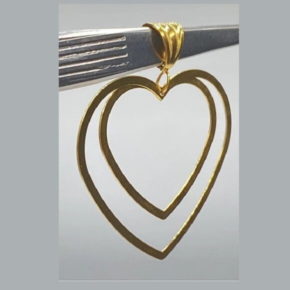 Pretty 14k Solid Gold Double Inlay Heart Pendant 14kt 1.6 gr Stamped - Picture 3 of 6